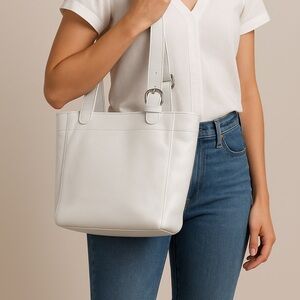 🤍 Vintage Coach White Leather Tote Bag — Re-Tinted Restoration 🤍